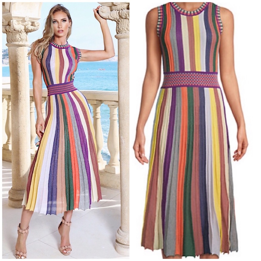 Allison New York Missoni Style Striped Sleeveless Pleated Knit Midi Dres…